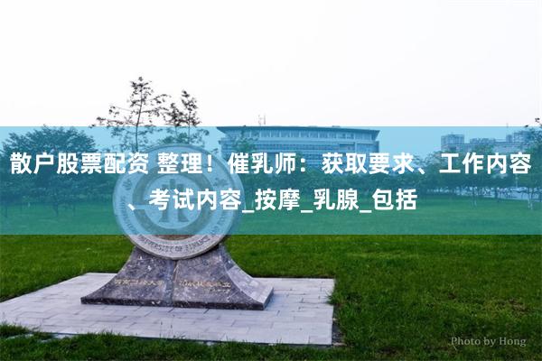 散户股票配资 整理！催乳师：获取要求、工作内容、考试内容_按摩_乳腺_包括